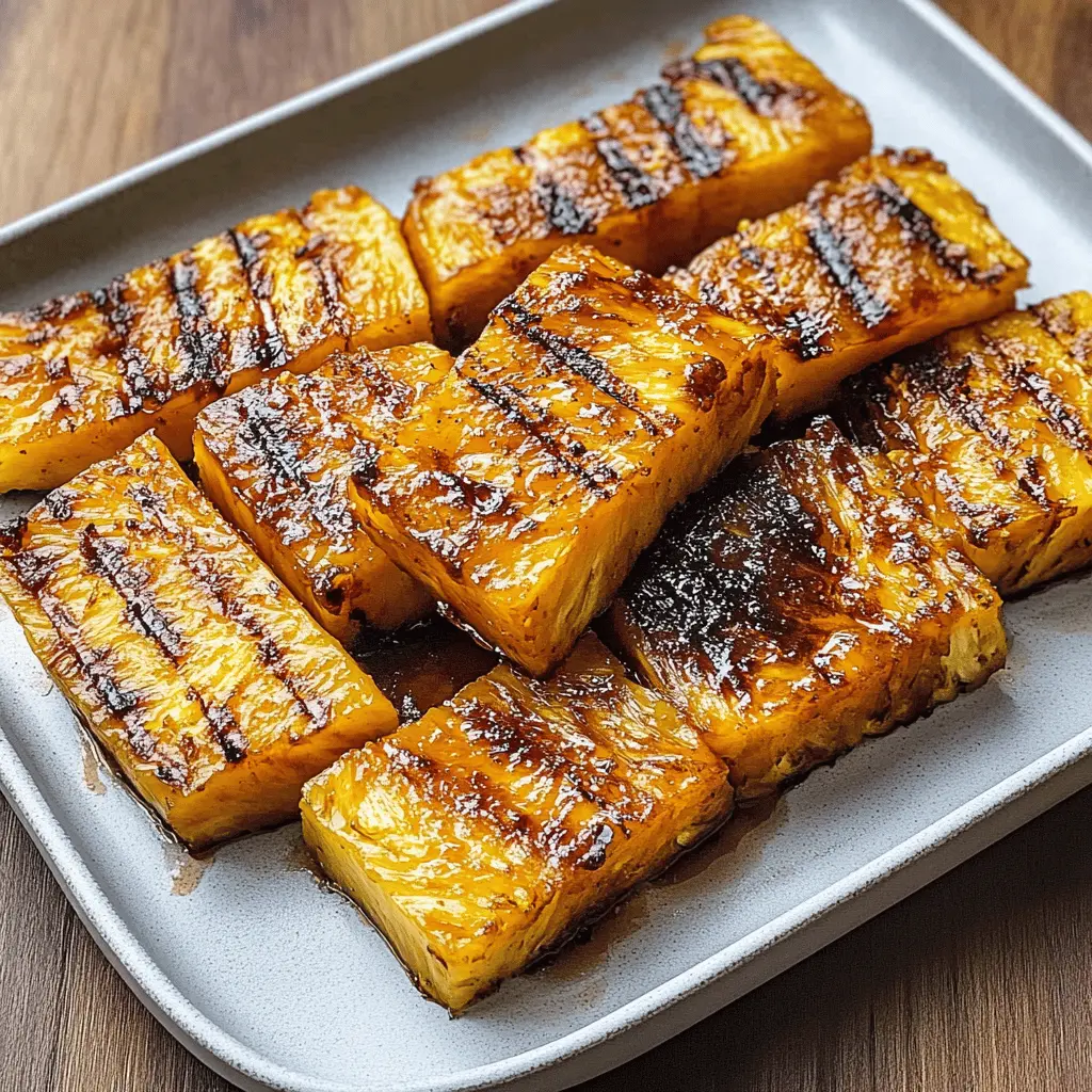 Transform your summer gatherings with this Grilled Caramelized Brown Sugar Pineapple recipe! Simple yet delicious, it combines fresh pineapple slices with rich brown sugar for a sweet treat bursting with tropical flavor. Perfect for BBQs, dessert or even topping off your morning pancakes. Save this mouthwatering recipe to impress your friends and family at your next cookout!